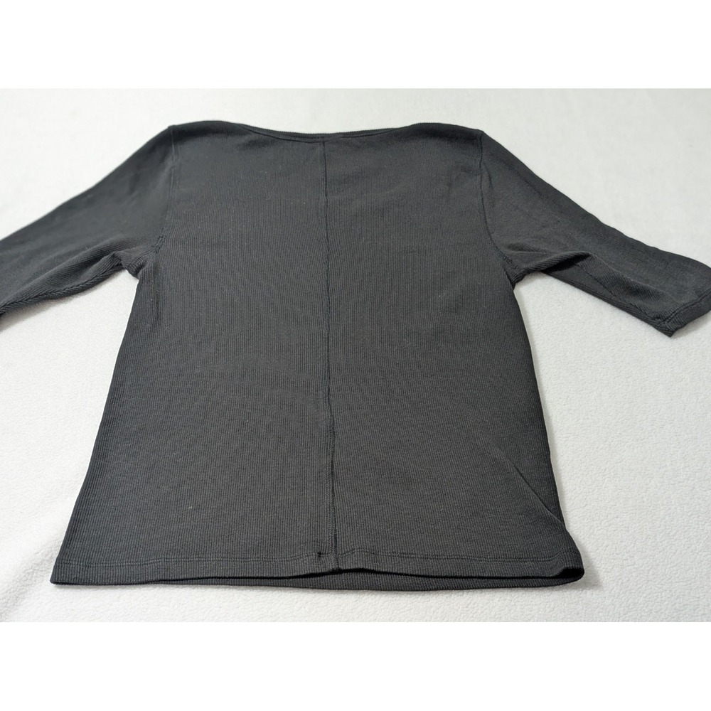 Quince Women Cotton Micro-Rib Elbow Sleeve Tee Black Sleeved Top Med - Picture 6 of 9